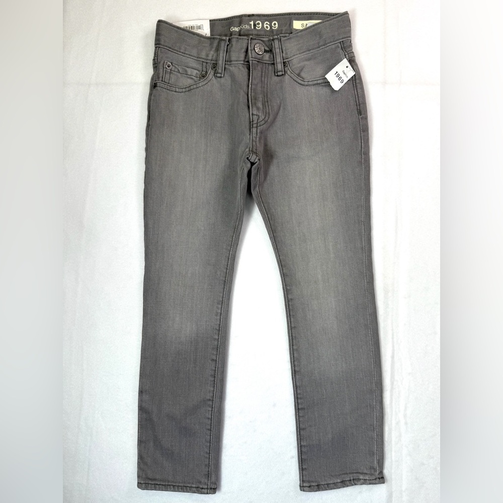 NWT GAP Kids 1969 Unisex Grey Acid Wash Skinny Cotton Blend Jeans Size 6 Regular